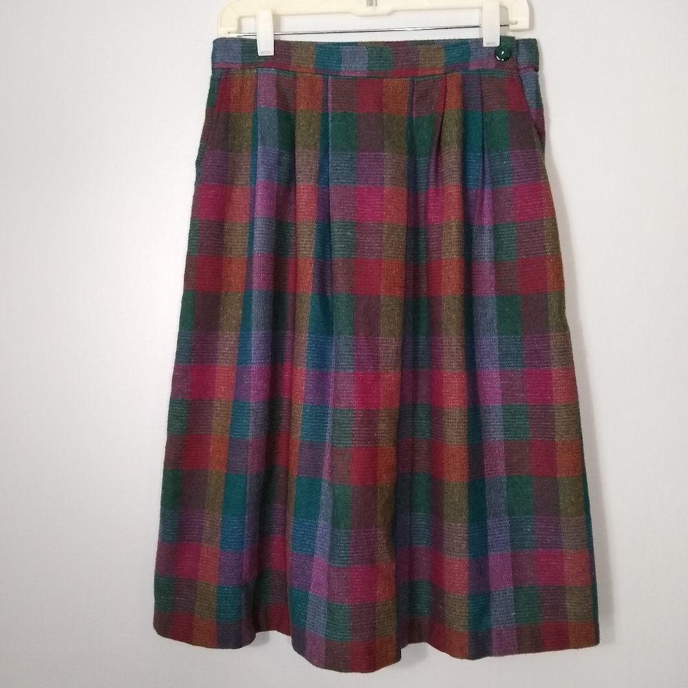 Vintage Women's Sz. S / M Pleated Plaid Midi Skirt